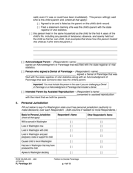 Form FL Parentage301 Petition to Decide Parentage - Washington, Page 4