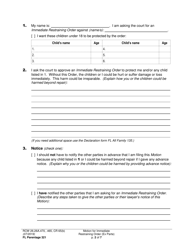 Form FL Parentage321 Motion for Immediate Restraining Order (Ex Parte) - Washington, Page 2