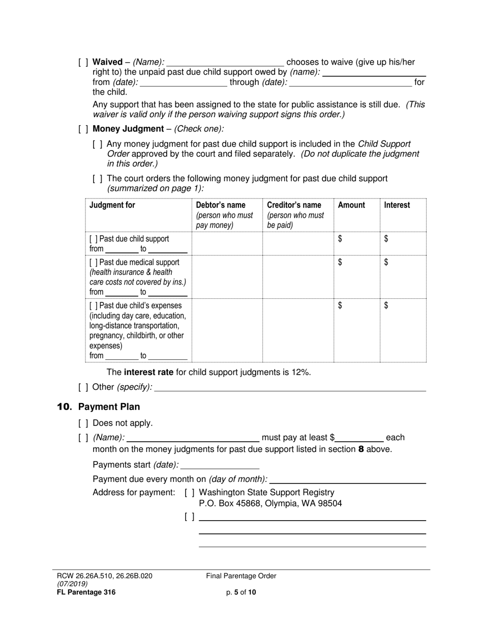 Form FL Parentage316 Final Parentage Order - Washington, Page 5