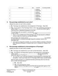 Form FL Parentage331 Petition for a Parenting Plan, Residential Schedule and/or Child Support - Washington, Page 2