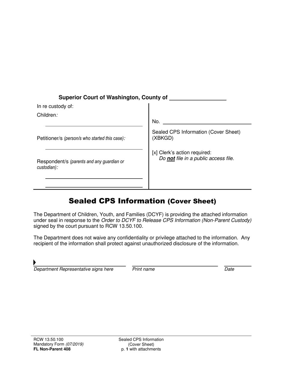 Form FL Non-Parent408 Sealed Cps Information (Cover Sheet) - Washington, Page 1