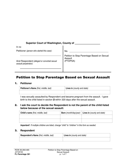Form FL Parentage381  Printable Pdf