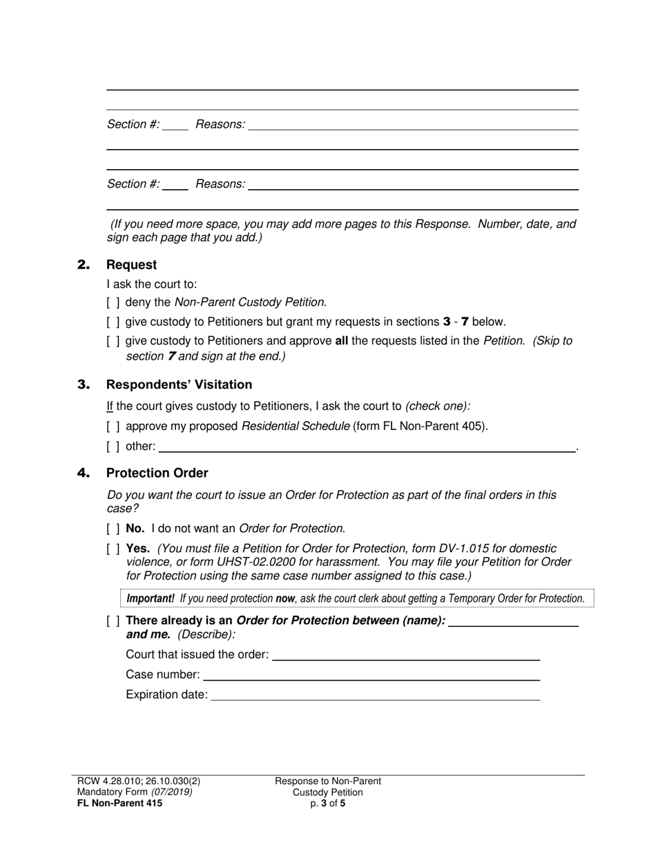 Form FL Non-Parent415 Response to Non-parent Custody Petition - Washington, Page 3
