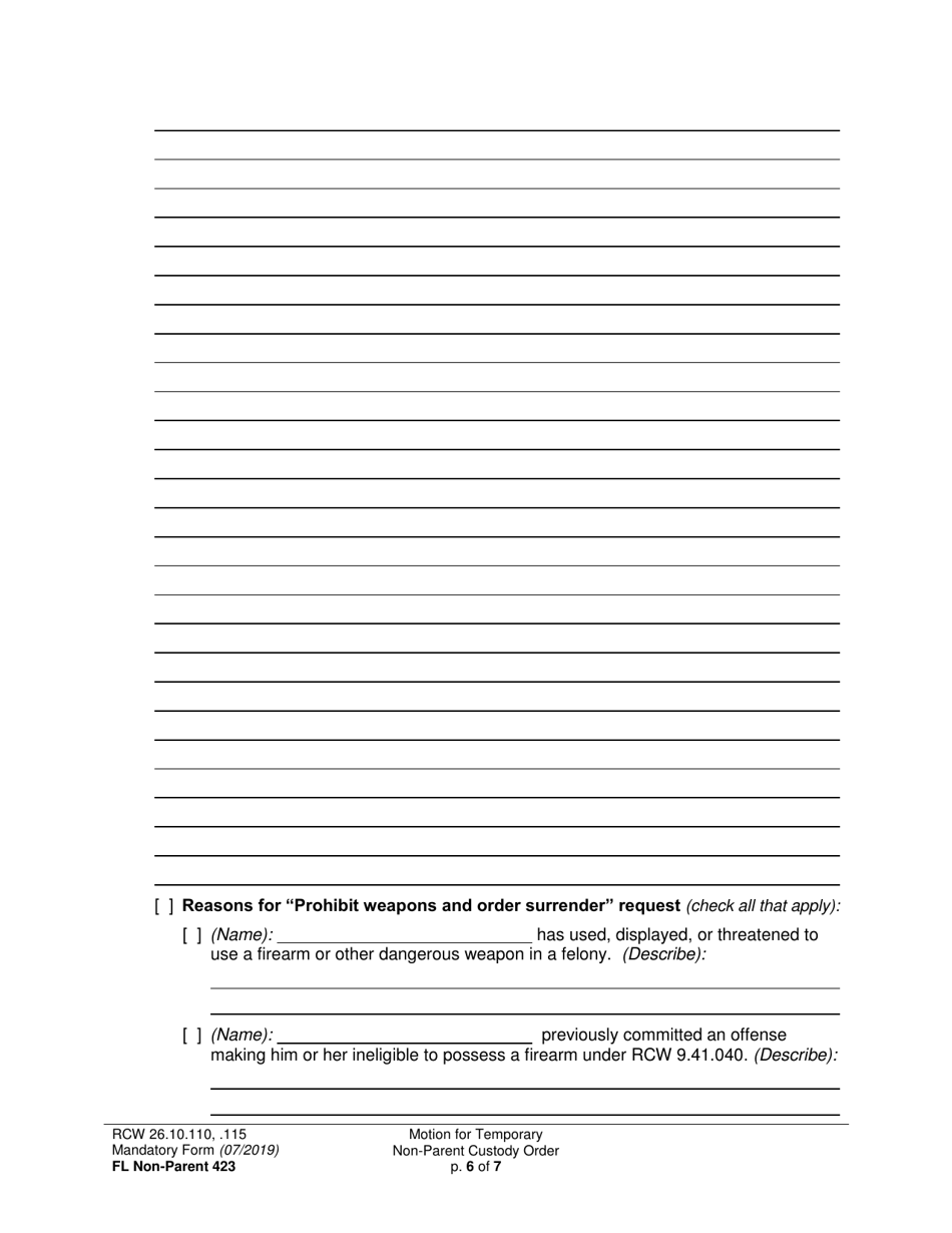 Form FL Non-Parent423 Motion for Temporary Non-parent Custody Order and Restraining Order - Washington, Page 6