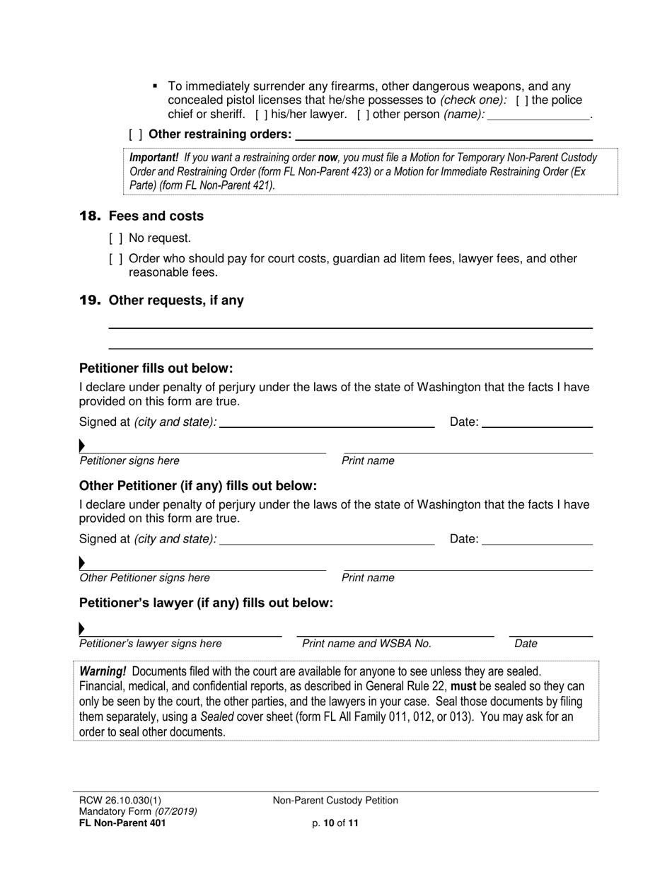 Form FL Non-Parent401 Non-parent Custody Petition - Washington, Page 10