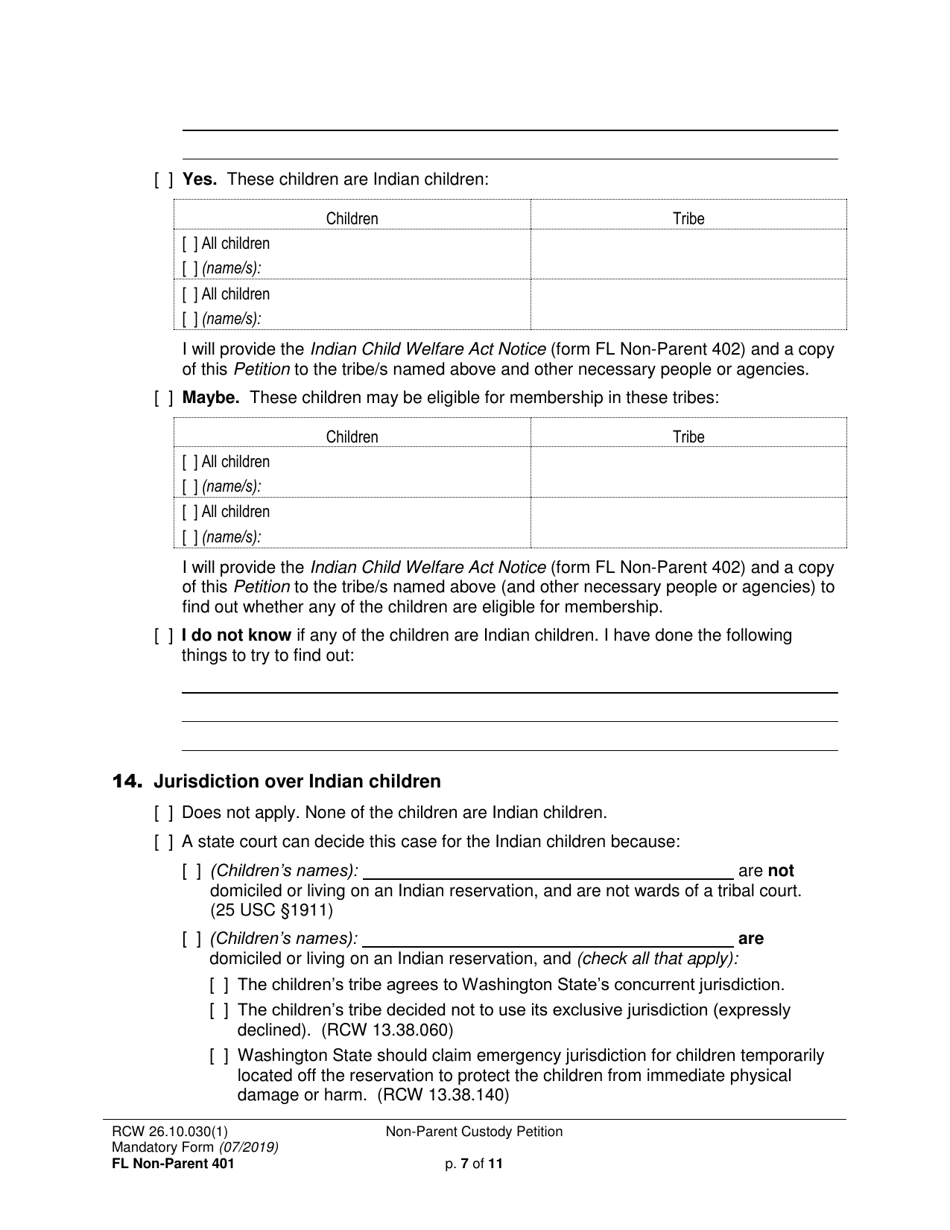 Form FL Non-Parent401 Non-parent Custody Petition - Washington, Page 7