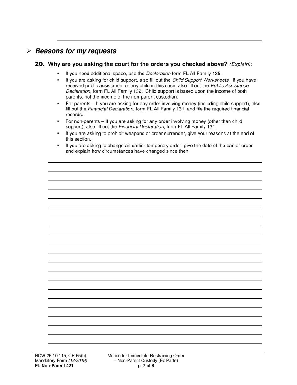 Form FL Non-Parent421 Motion for Immediate Restraining Order - Non-parent Custody (Ex Parte) - Washington, Page 7