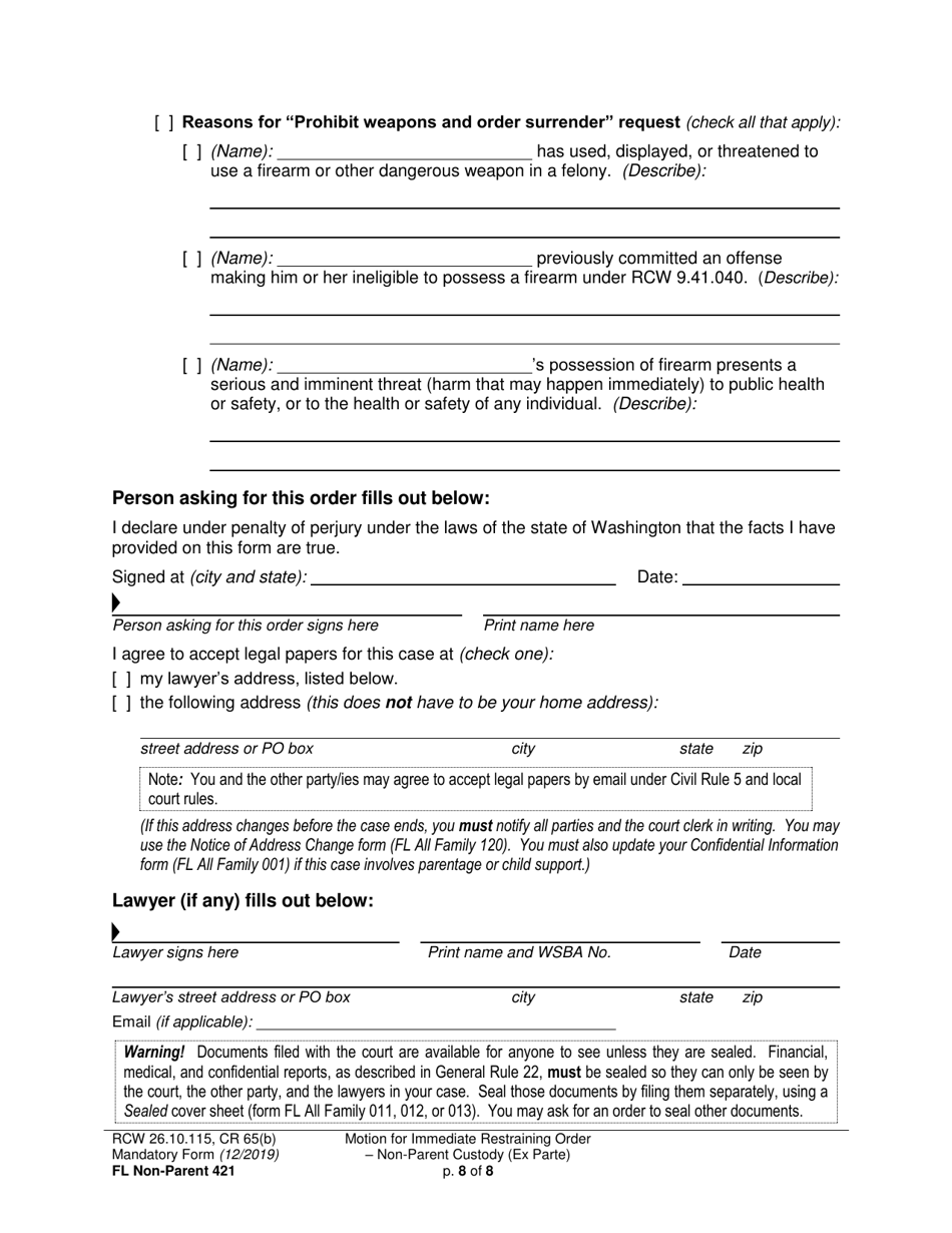 Form FL Non-Parent421 Motion for Immediate Restraining Order - Non-parent Custody (Ex Parte) - Washington, Page 8