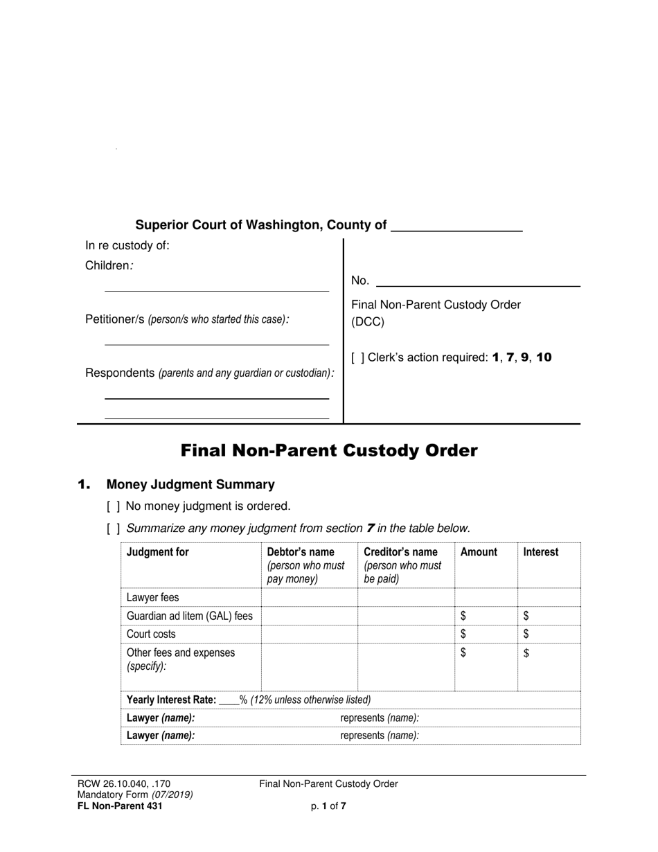 Form FL Non-Parent431 Final Non-parent Custody Order - Washington, Page 1