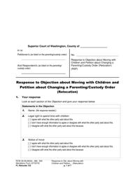 Document preview: Form FL Relocate722 Response to Objection About Moving With Children and Petition About Changing a Parenting/Custody Order (Relocation) - Washington