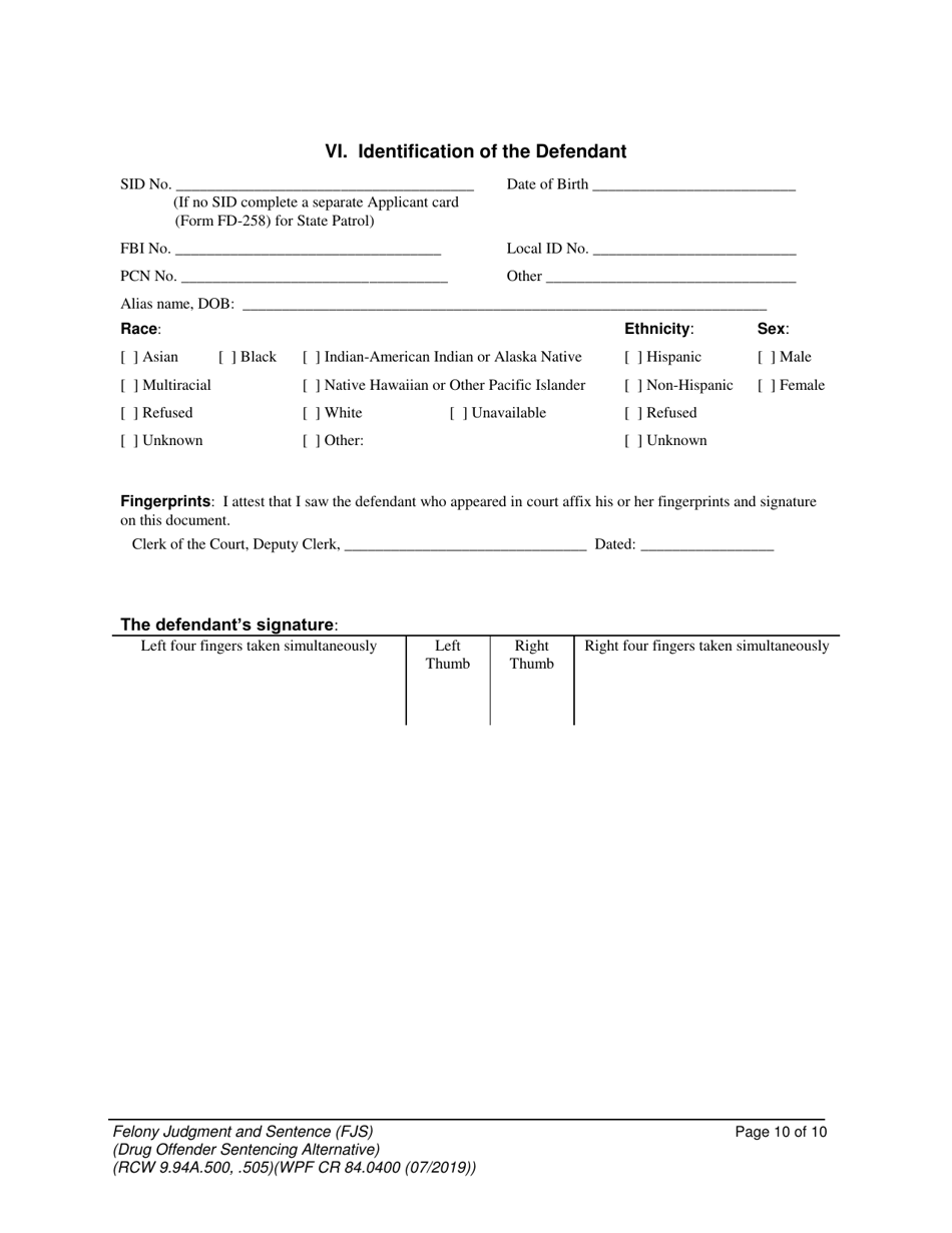 Form WPF CR84.0400 DOSA Felony Judgment and Sentence  Drug Offender Sentencing Alternative - Washington, Page 10
