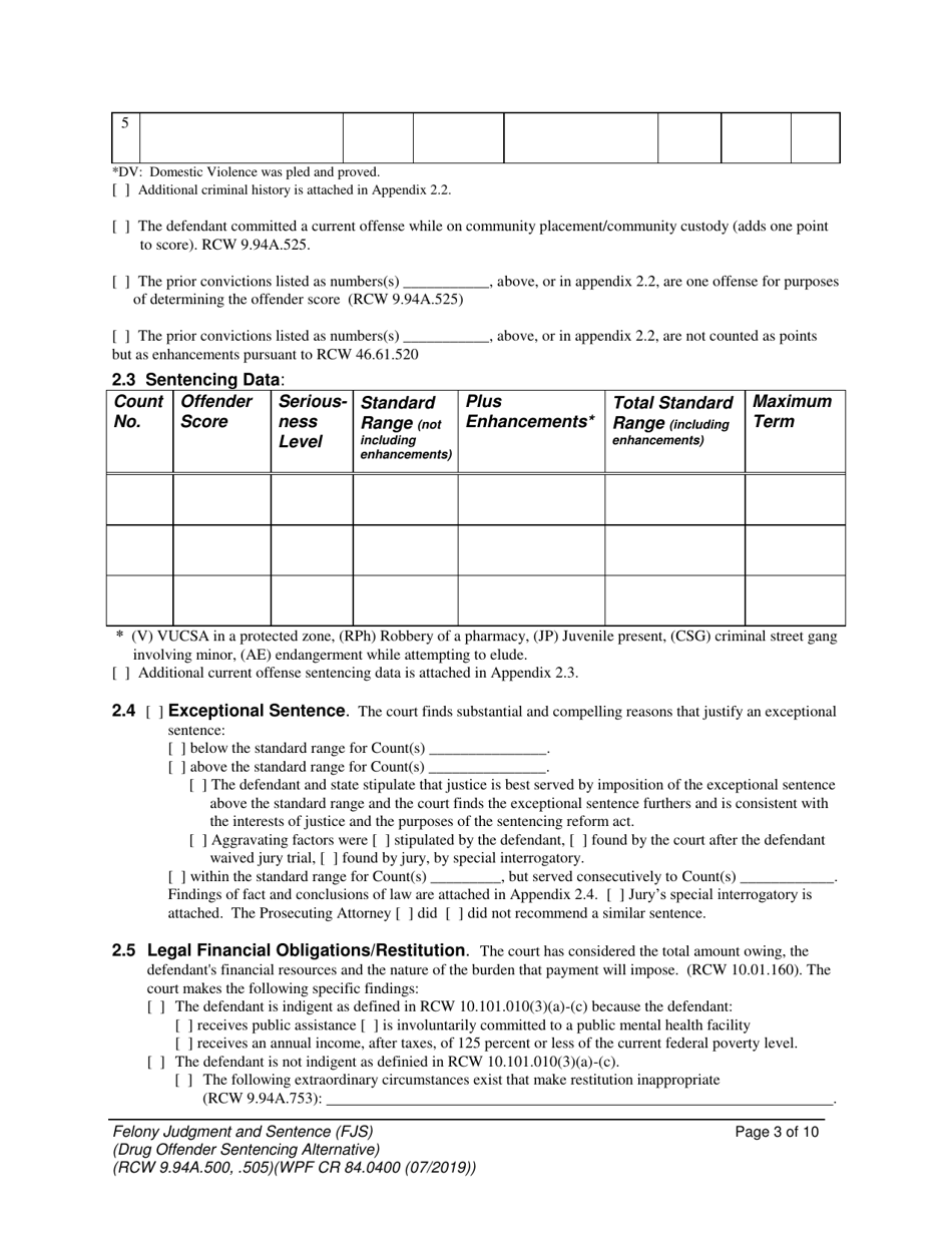 Form WPF CR84.0400 DOSA Felony Judgment and Sentence  Drug Offender Sentencing Alternative - Washington, Page 3