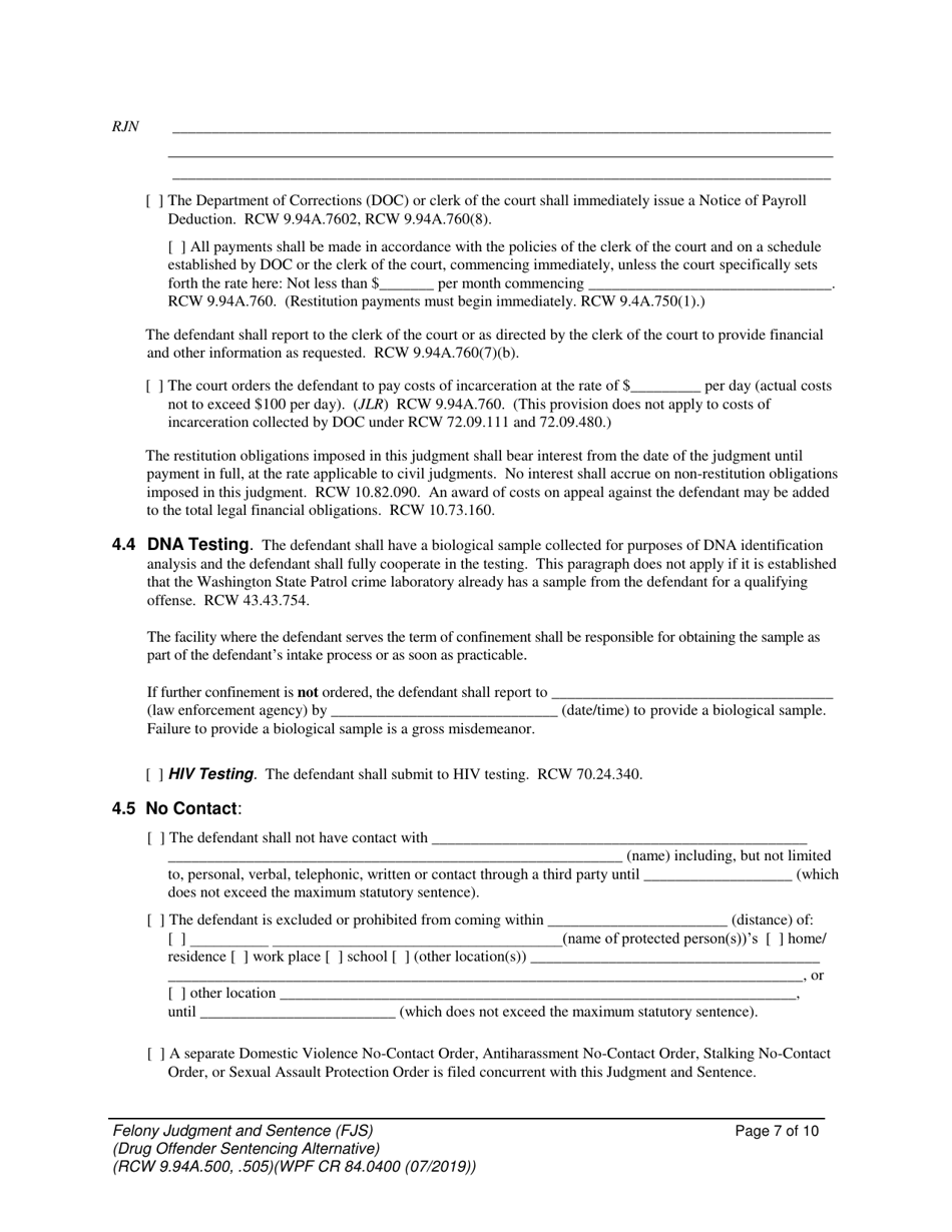 Form WPF CR84.0400 DOSA Felony Judgment and Sentence  Drug Offender Sentencing Alternative - Washington, Page 7