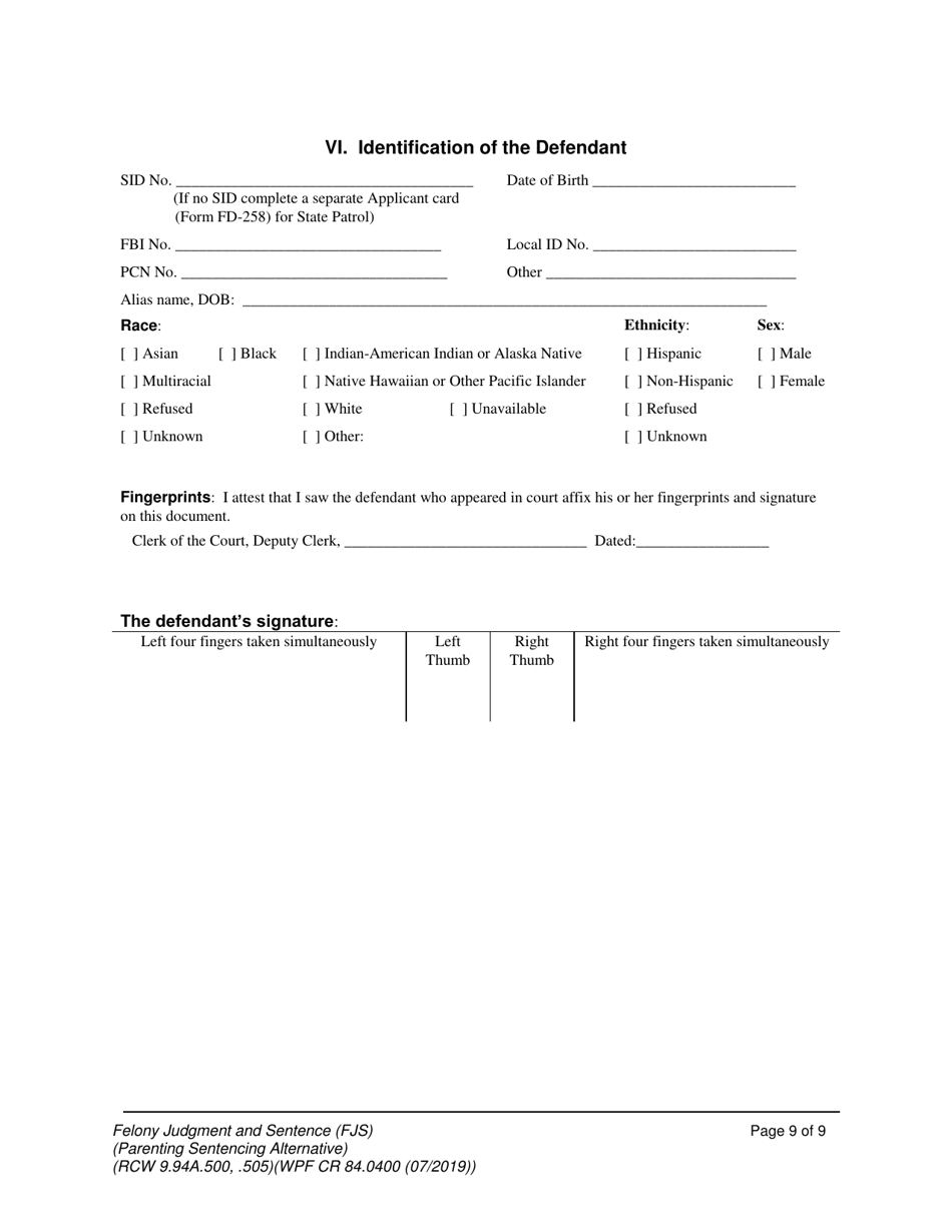 Form WPF CR84.0400 PSA Felony Judgment and Sentence - Parenting Sentencing Alternative (Fjs) - Washington, Page 9