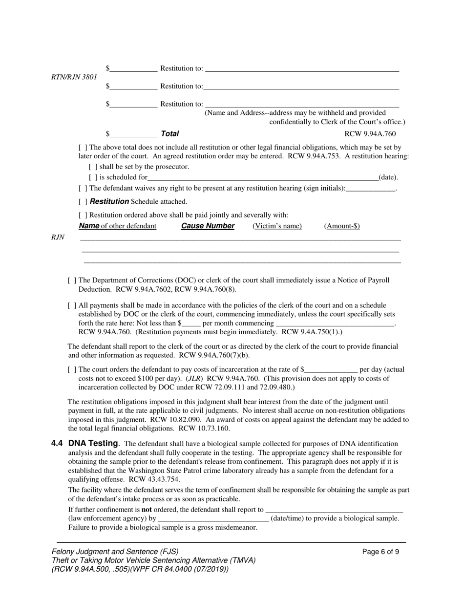 Form WPF CR84.0400 TMV Felony Judgment and Sentence - Theft or Taking of a Motor Vehicle - Washington, Page 6