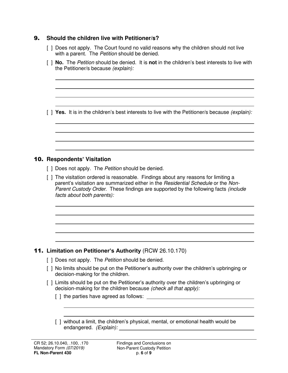 Form FL Non-Parent430 Findings and Conclusions on Non-parent Custody Petition - Washington, Page 6