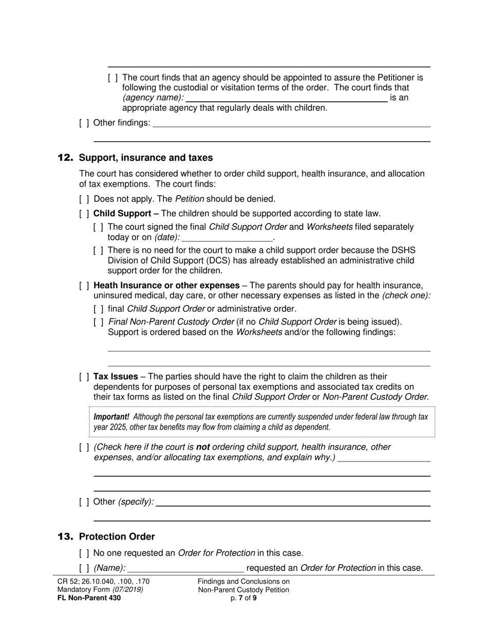 Form FL Non-Parent430 Findings and Conclusions on Non-parent Custody Petition - Washington, Page 7