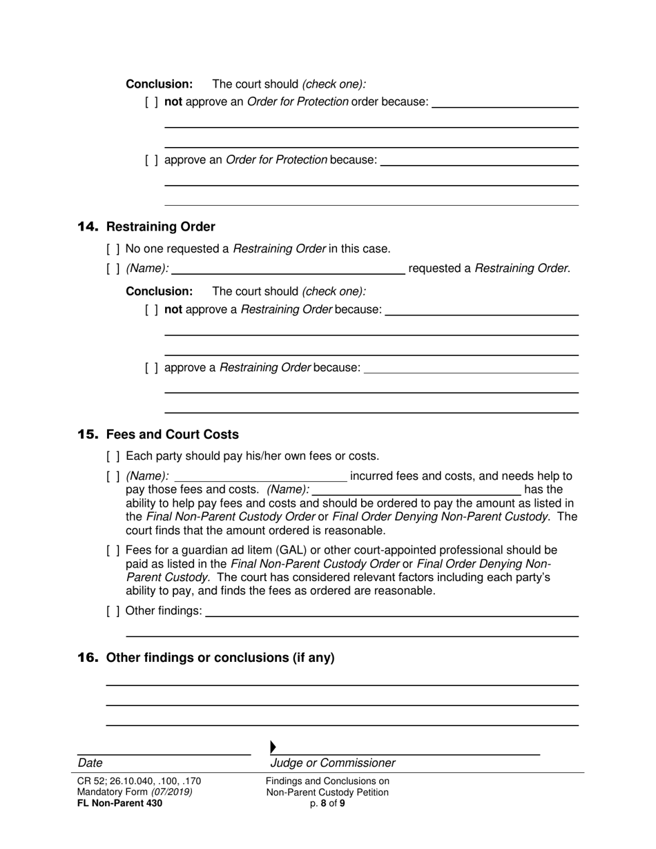 Form FL Non-Parent430 Findings and Conclusions on Non-parent Custody Petition - Washington, Page 8
