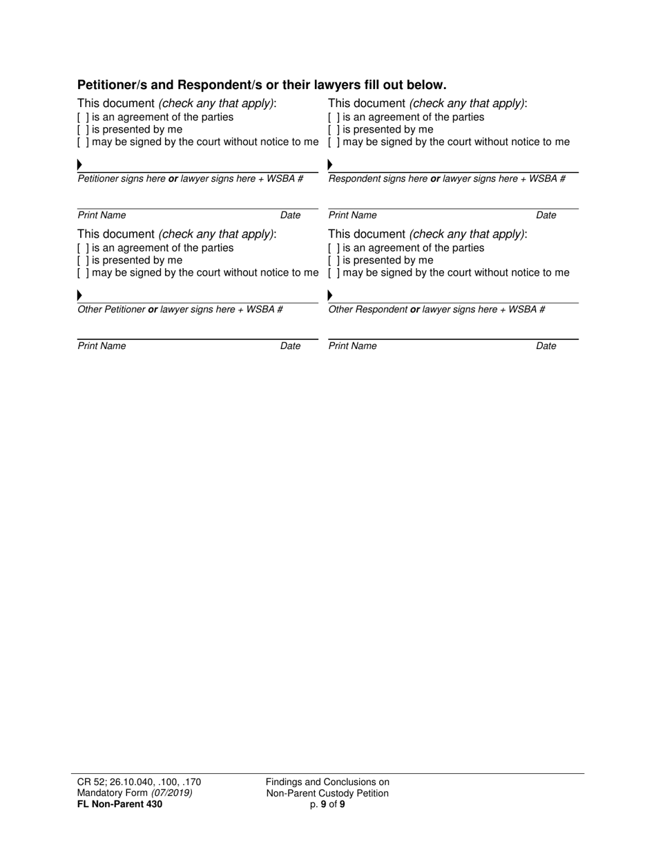 Form FL Non-Parent430 Findings and Conclusions on Non-parent Custody Petition - Washington, Page 9