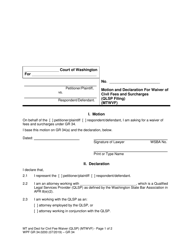 Document preview: Form WPF GR34.0200 Motion and Declaration for Waiver of Civil Fees and Surcharges (Qlsp Filing) (Mtwvf) - Washington