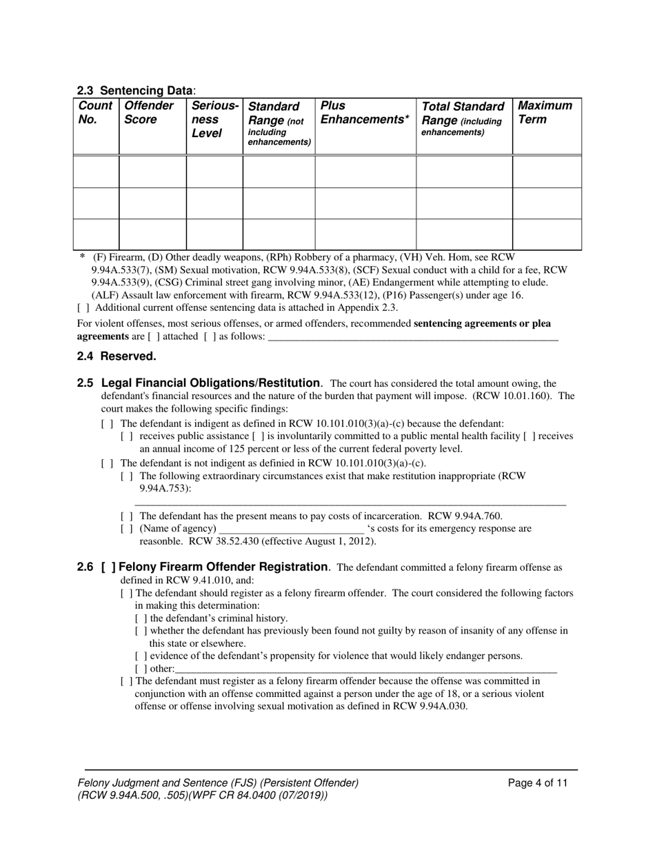 Form WPF CR84.0400 PO Felony Judgment and Sentence - Persistent Offender - Washington, Page 4