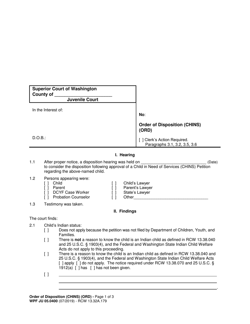 Form WPF JU05.0400 Order of Disposition (Chins) (Ord) - Washington, Page 1