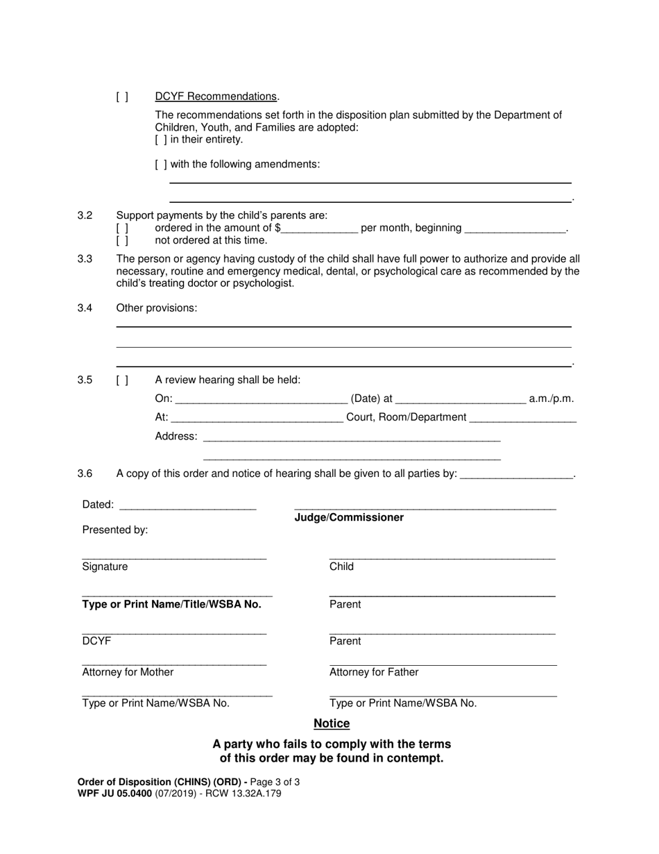 Form WPF JU05.0400 Order of Disposition (Chins) (Ord) - Washington, Page 3