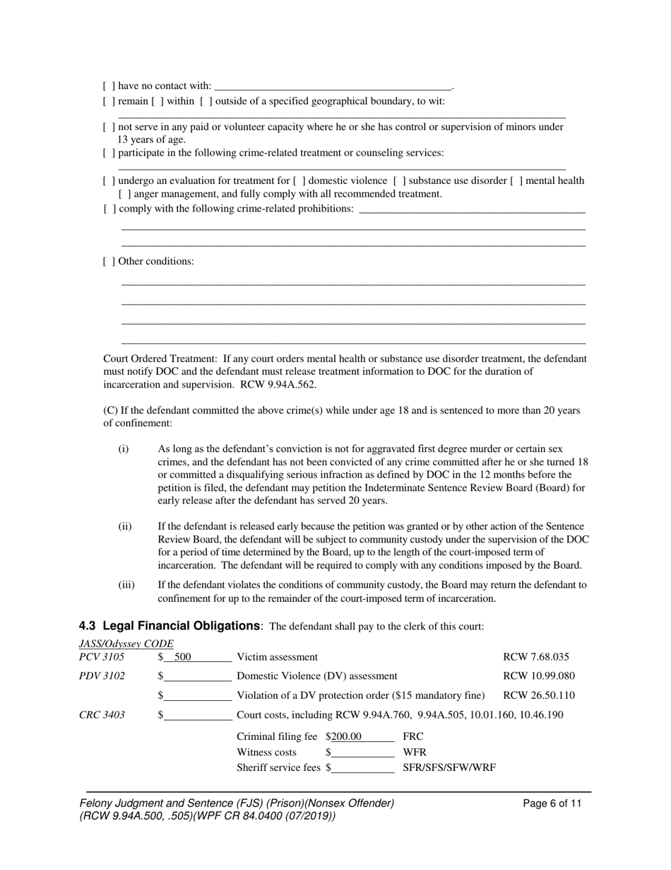 Form WPF CR84.0400 P Felony Judgment and Sentence - Prison - Washington, Page 6