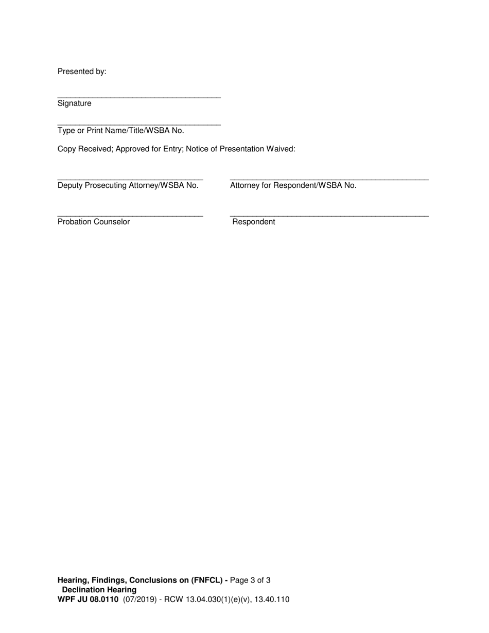 Form WPF JU08.0110 Hearing, Findings, and Conclusions on Declination Hearing (Fnfcl) - Washington, Page 3