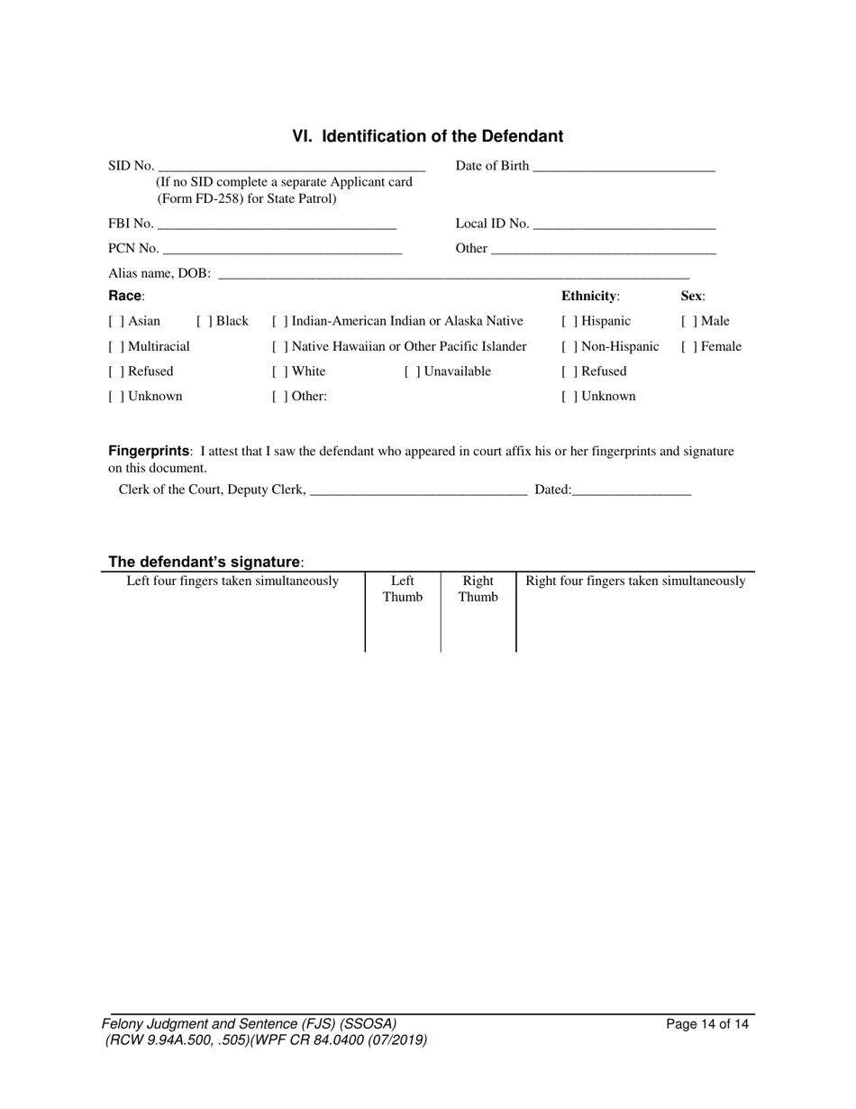 Form WPF CR84.0400 SOSA Felony Judgment and Sentence - Special Sex Offender Sentencing Alternative - Washington, Page 14