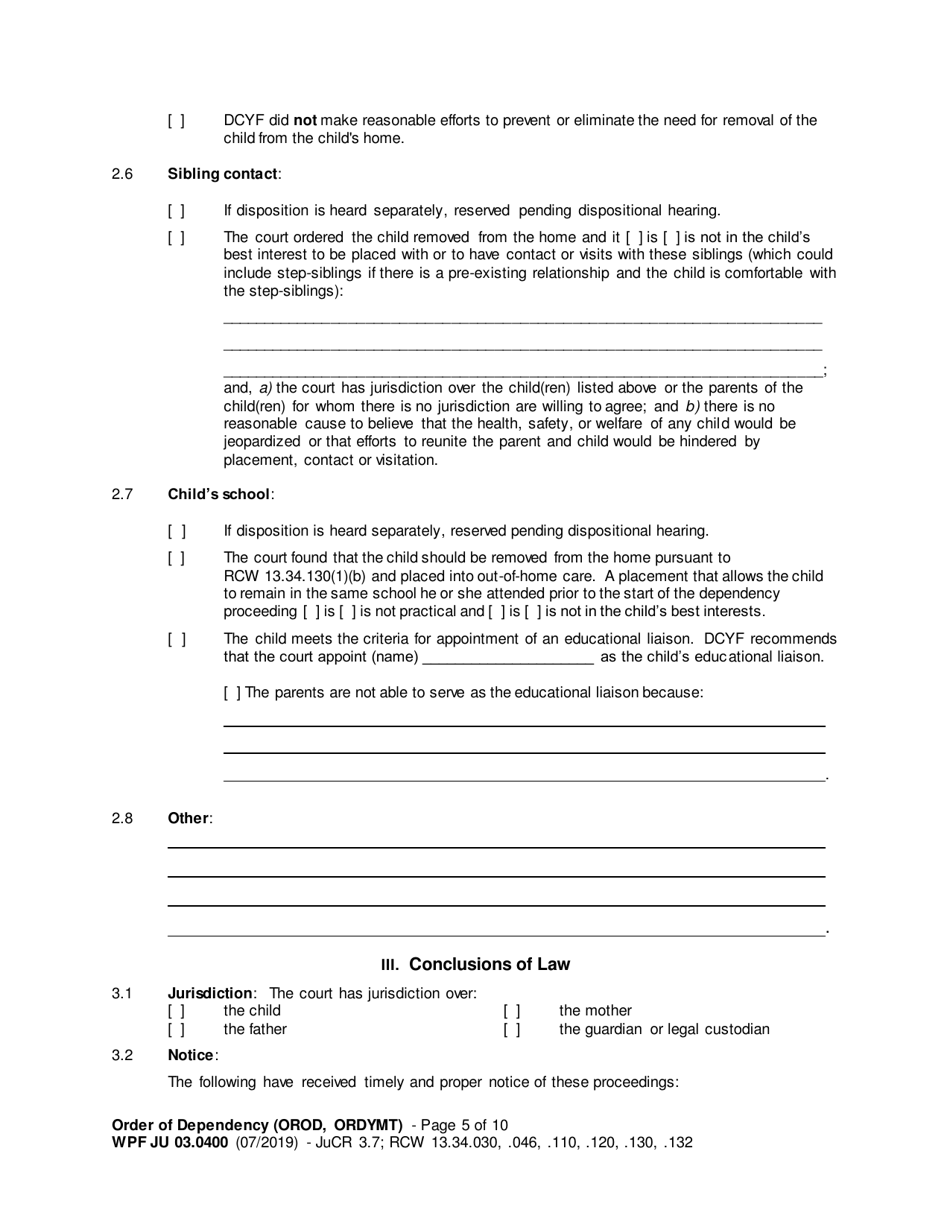 Form WPF JU03.0400 Order of Dependency (Orod) - Washington, Page 5