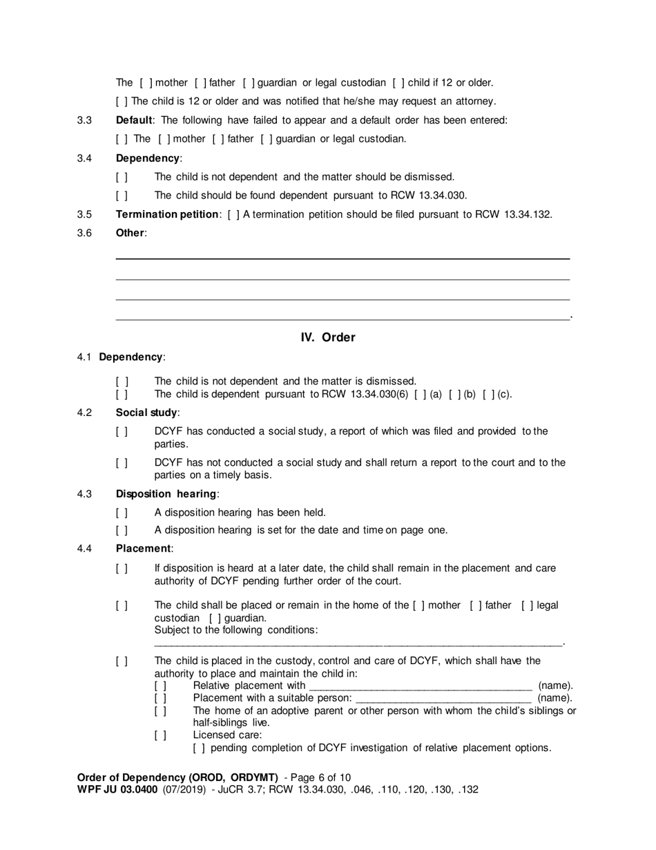 Form WPF JU03.0400 Order of Dependency (Orod) - Washington, Page 6