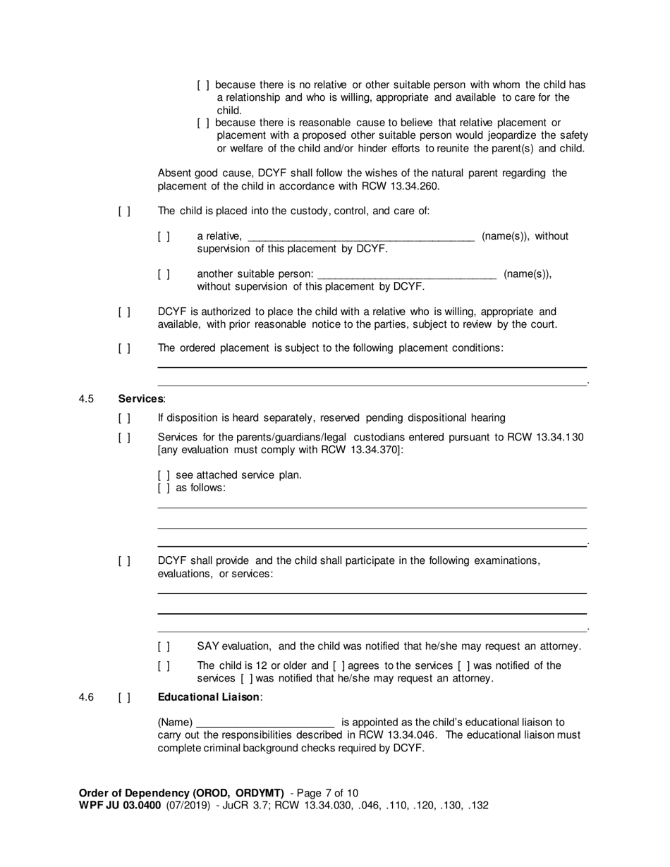 Form WPF JU03.0400 Order of Dependency (Orod) - Washington, Page 7