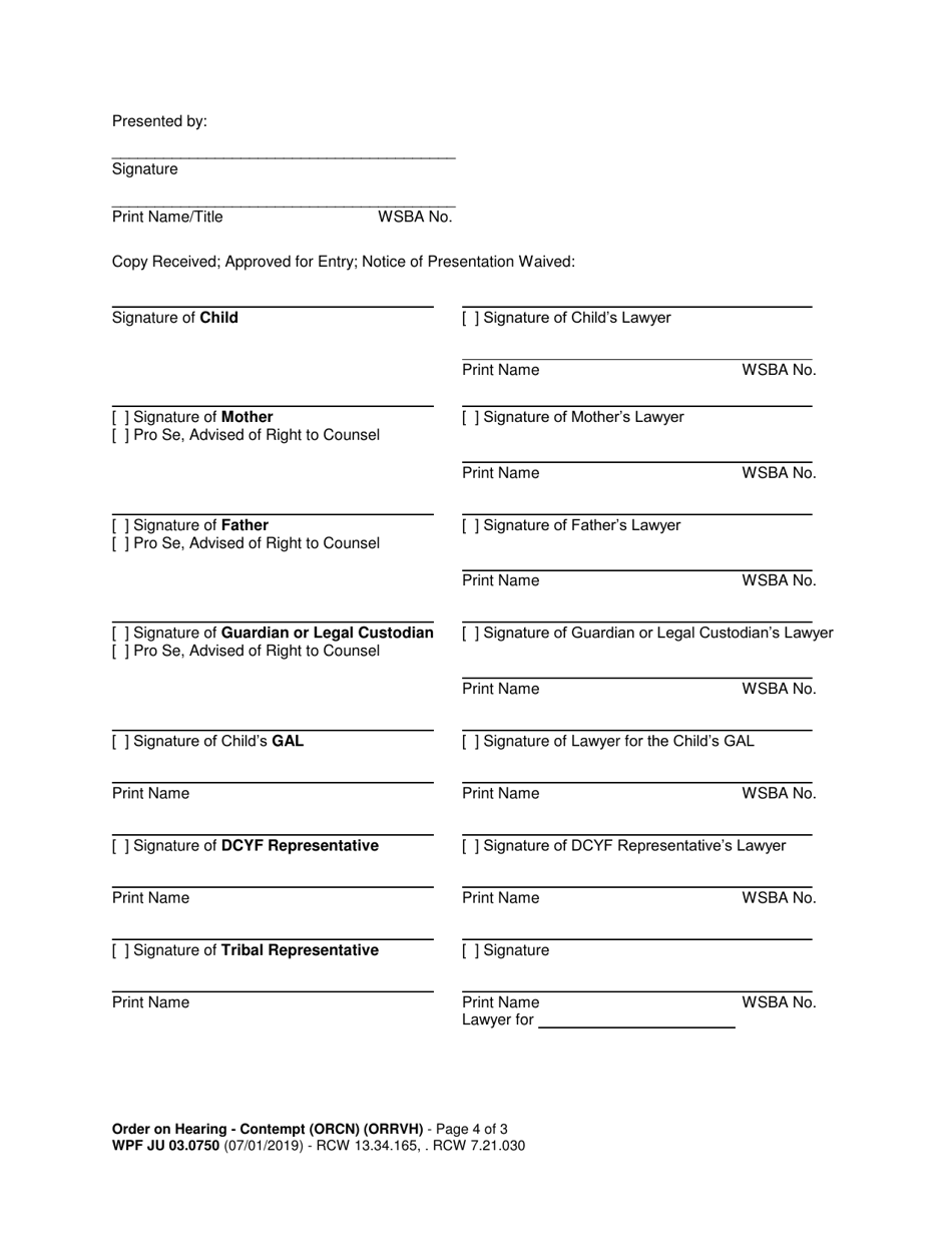 Form WPF JU03.0750 Order on Hearing Re Contempt (Orcn) / Review Hearing (Orrvh) (Dependency) - Washington, Page 4