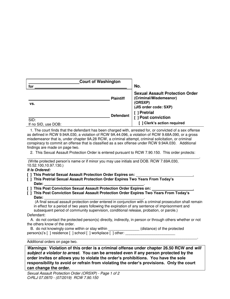 Form CrRLJ07.0970 Sexual Assault Protection Order - Washington, Page 1