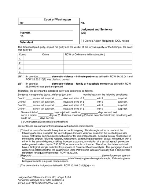 Form CrRLJ07.0110  Printable Pdf