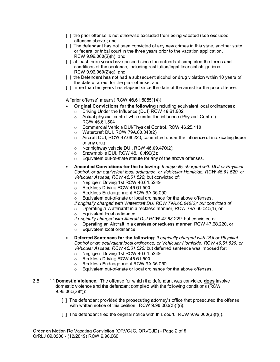 Form CrRLJ09.0200 Order on Motion Re: Vacating Conviction - Washington, Page 2