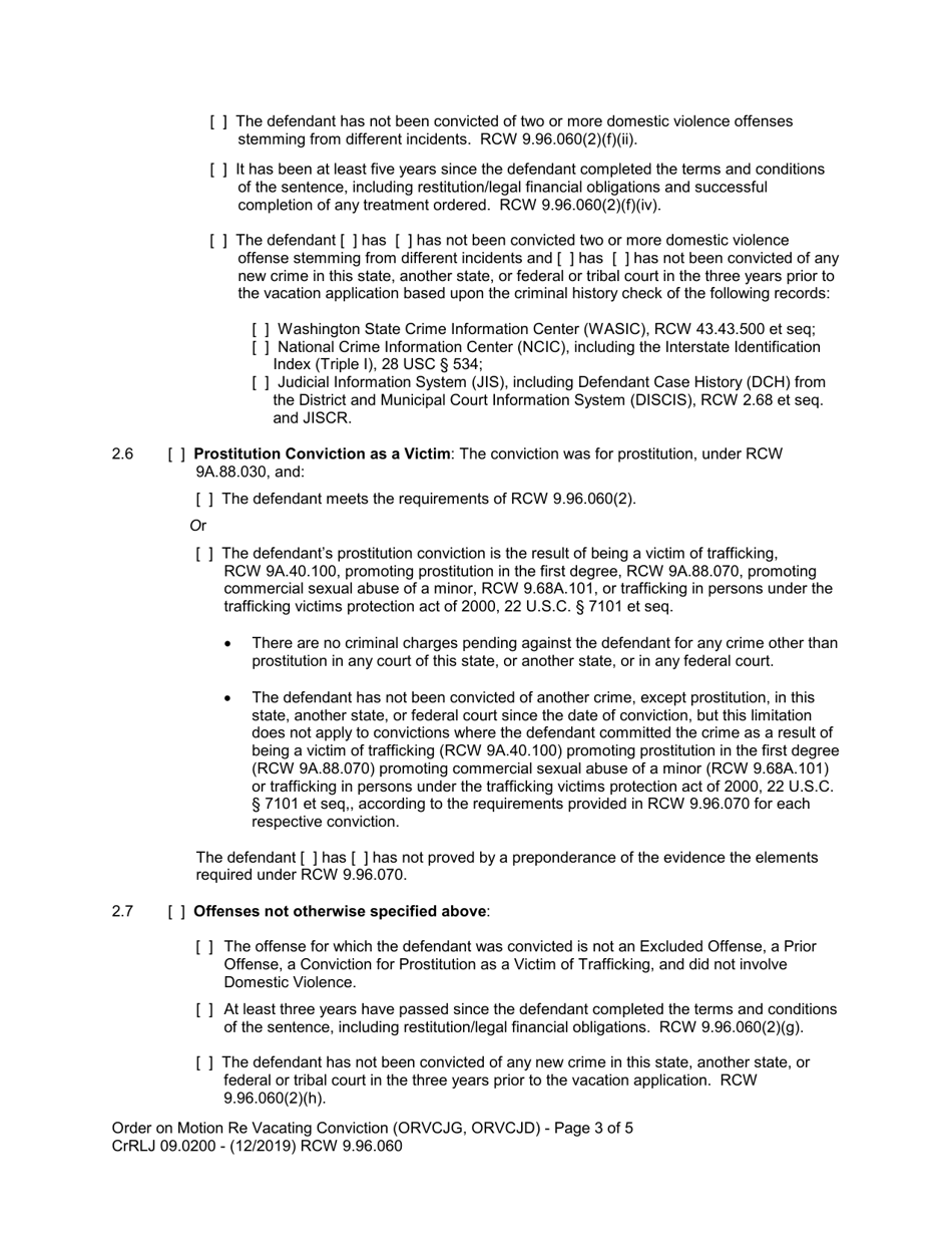 Form CrRLJ09.0200 Order on Motion Re: Vacating Conviction - Washington, Page 3