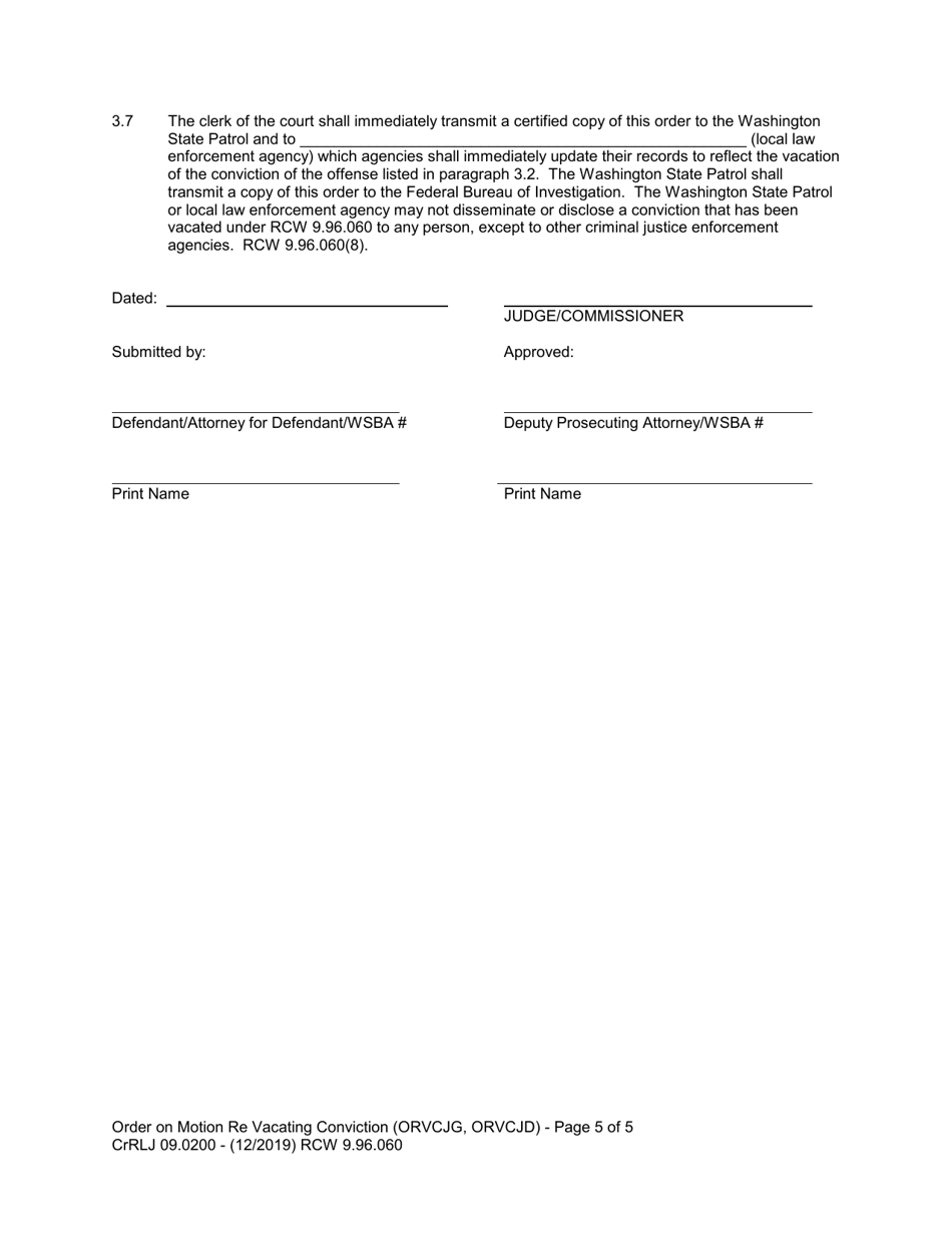 Form CrRLJ09.0200 Order on Motion Re: Vacating Conviction - Washington, Page 5