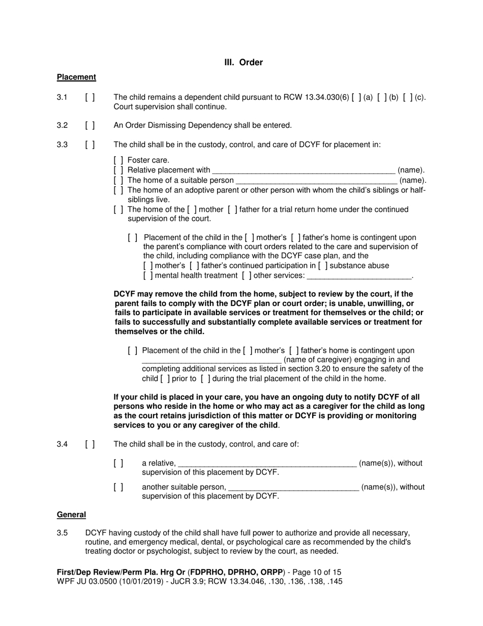 Form WPF JU03.0500 Order After Hearing: First Dependency Review / Dependency Review / Permanency Planning - Washington, Page 10