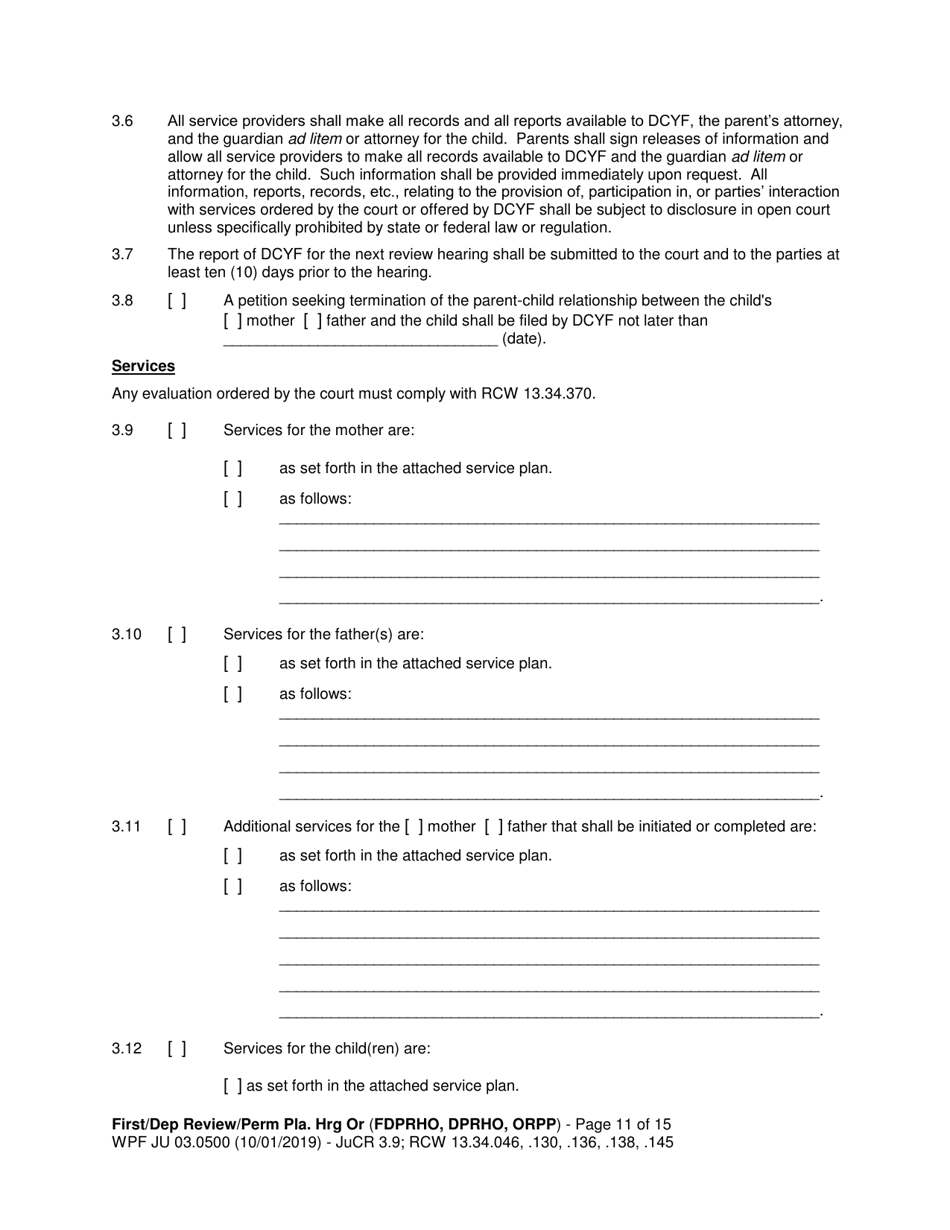 Form WPF JU03.0500 Order After Hearing: First Dependency Review / Dependency Review / Permanency Planning - Washington, Page 11