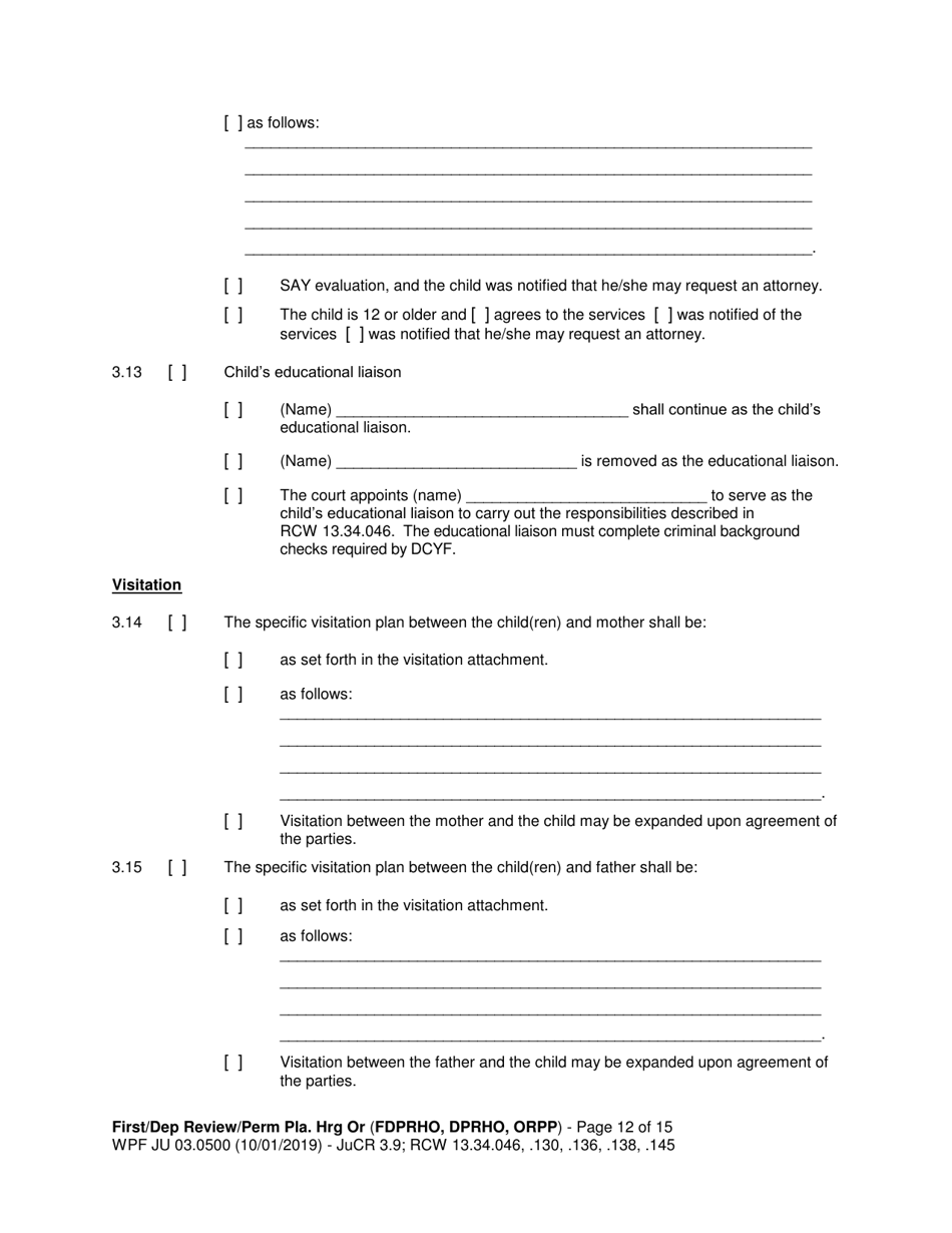Form WPF JU03.0500 Order After Hearing: First Dependency Review / Dependency Review / Permanency Planning - Washington, Page 12