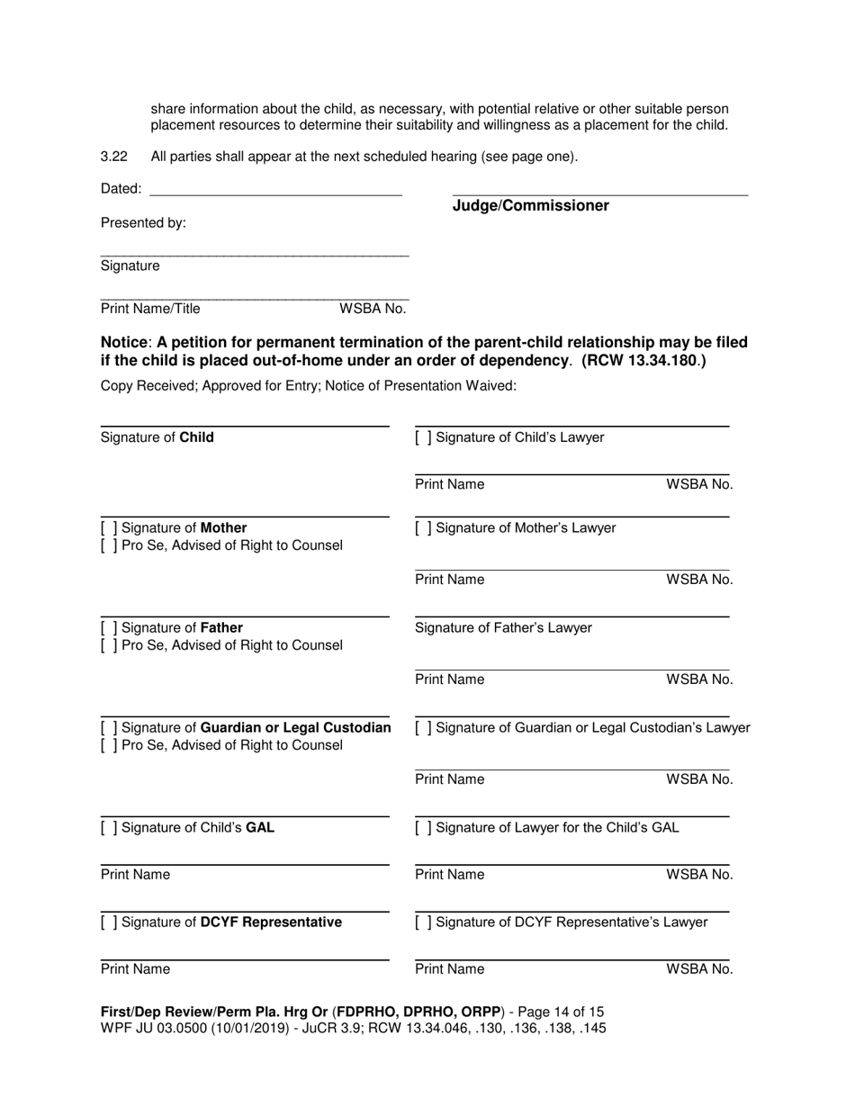 Form WPF JU03.0500 Order After Hearing: First Dependency Review / Dependency Review / Permanency Planning - Washington, Page 14