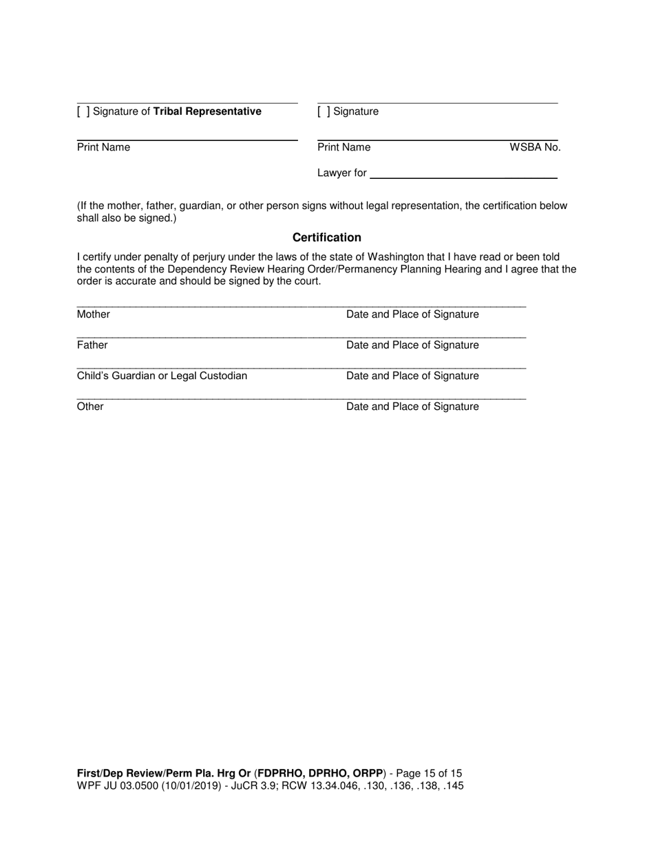 Form WPF JU03.0500 Order After Hearing: First Dependency Review / Dependency Review / Permanency Planning - Washington, Page 15