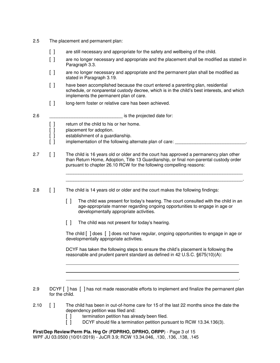 Form WPF JU03.0500 Order After Hearing: First Dependency Review / Dependency Review / Permanency Planning - Washington, Page 3