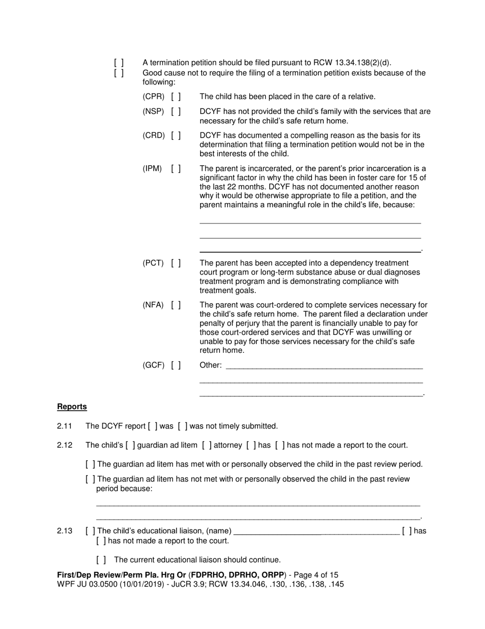 Form WPF JU03.0500 Order After Hearing: First Dependency Review / Dependency Review / Permanency Planning - Washington, Page 4