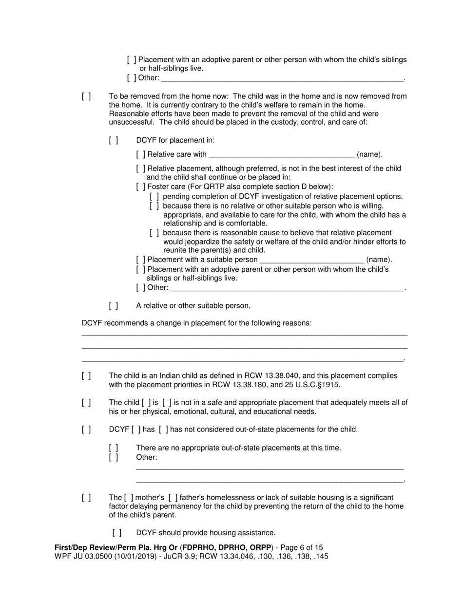Form WPF JU03.0500 Order After Hearing: First Dependency Review / Dependency Review / Permanency Planning - Washington, Page 6