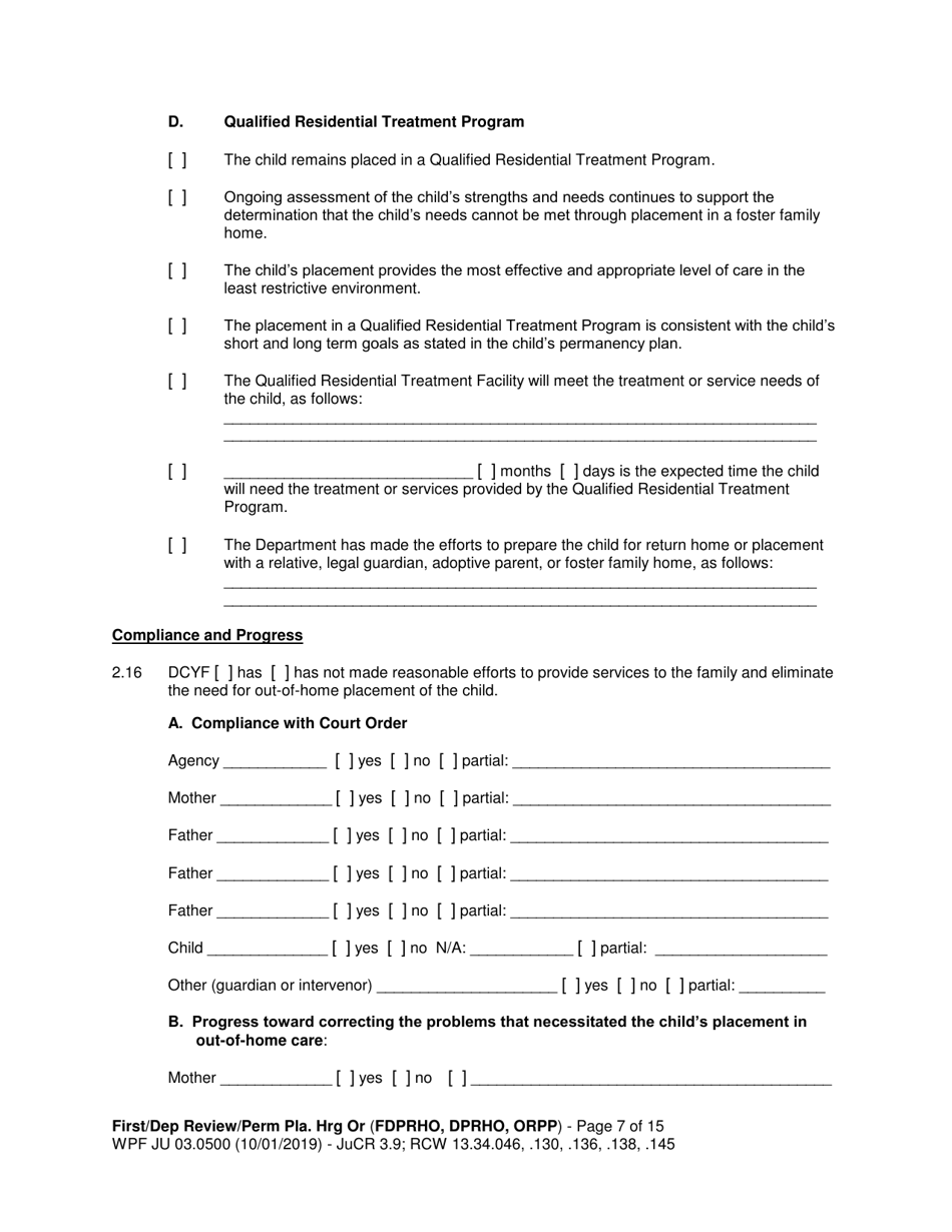 Form WPF JU03.0500 Order After Hearing: First Dependency Review / Dependency Review / Permanency Planning - Washington, Page 7