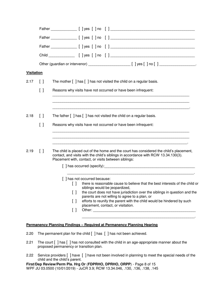 Form WPF JU03.0500 Order After Hearing: First Dependency Review / Dependency Review / Permanency Planning - Washington, Page 8