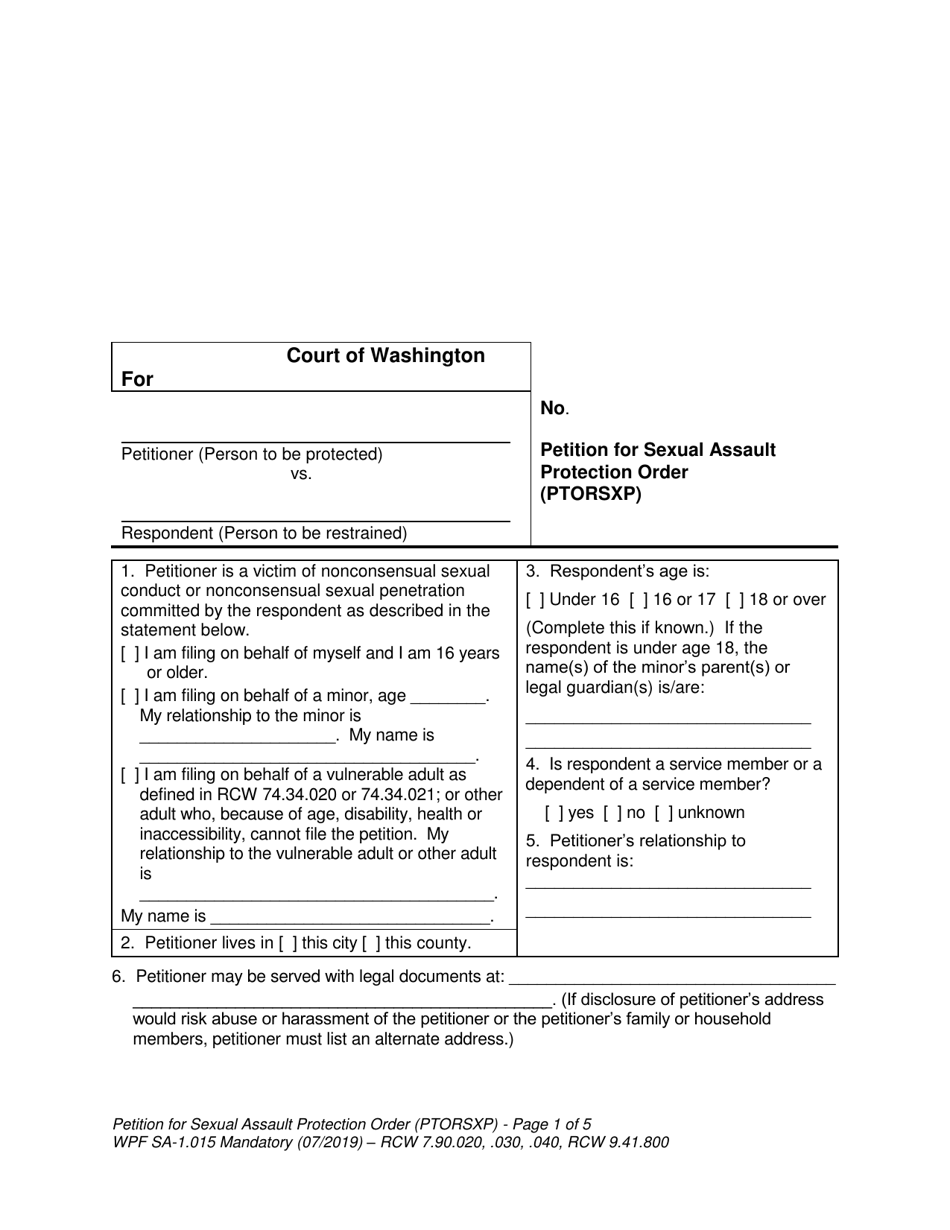 Form WPF SA-1.015 Petition for Sexual Assault Protection Order (Ptorsxp) - Washington, Page 1
